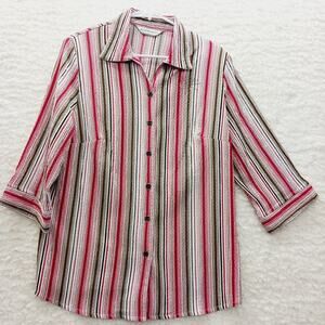 Blouse Size XL Pink Stripe Rhinestone Office Vacation Resort Casual Leisure Y2K